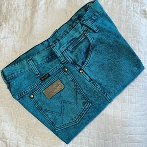 Vintage Wrangler Turquoise Acid Wash High Waist Jeans – 15 (34x34) – Made in USA